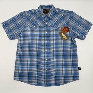 NWT Howler Brothers Men’s Open Country Tech Shirt S Panhandle Plaid Narrows Blue